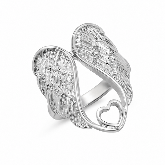 Stainless Steel Angel Wings Heart Biker Heavenly Love Ring