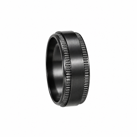 Black PVD Stainless Steel Milgrain Brushed Wedding Band Ring