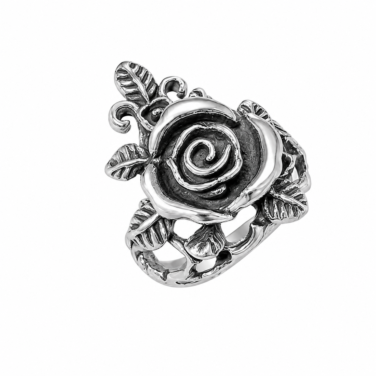 Stainless Steel Flower Rose Leaf Nature Love Promise Ring
