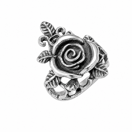 Stainless Steel Flower Rose Leaf Nature Love Promise Ring