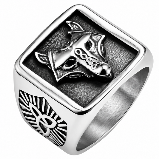 Stainless Steel Egyptian Anubis Triquetra Animal Fox Ring