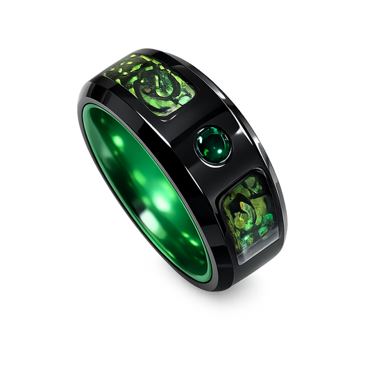 Stainless Steel Green PVD Band Celtic Design Ring