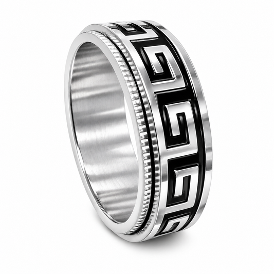 Stainless Steel Greek Key Eternity Design Band Ring