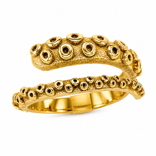 18k Gold PVD Stainless Steel Octopus Tentacle Leg Ocean Animal Marine Ring