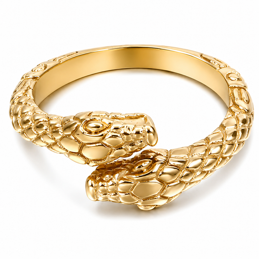 18k Rose Gold PVD Stainless Steel Double Head Snake Serpent Animal Ring