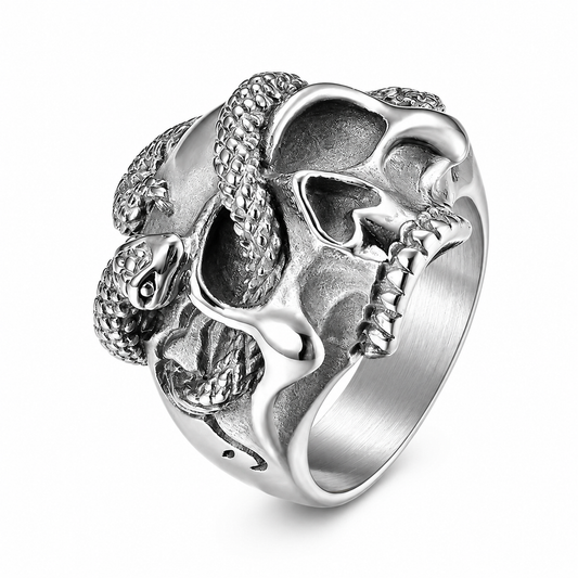 Stainless Steel Snake Skull Pirate Skeleton Head Curse Ring