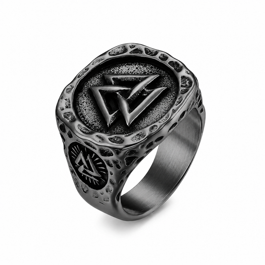 Black PVD Stainless Steel Valknut Three Triangle Viking Norse Signet Ring