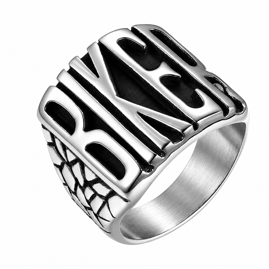 Stainless Steel Large Biker Word Letter Ring