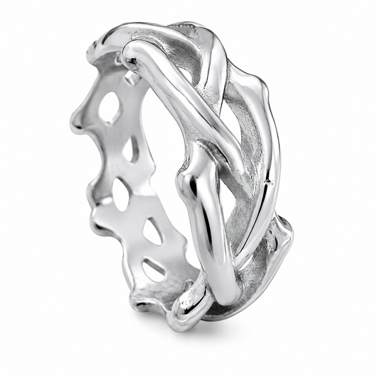 Stainless Steel Crown of Thorns Eternity Vine Knot Band Ring