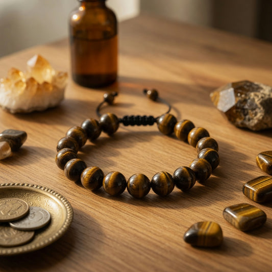 10mm Tiger Eye, Yellow Adjustable Bracelet