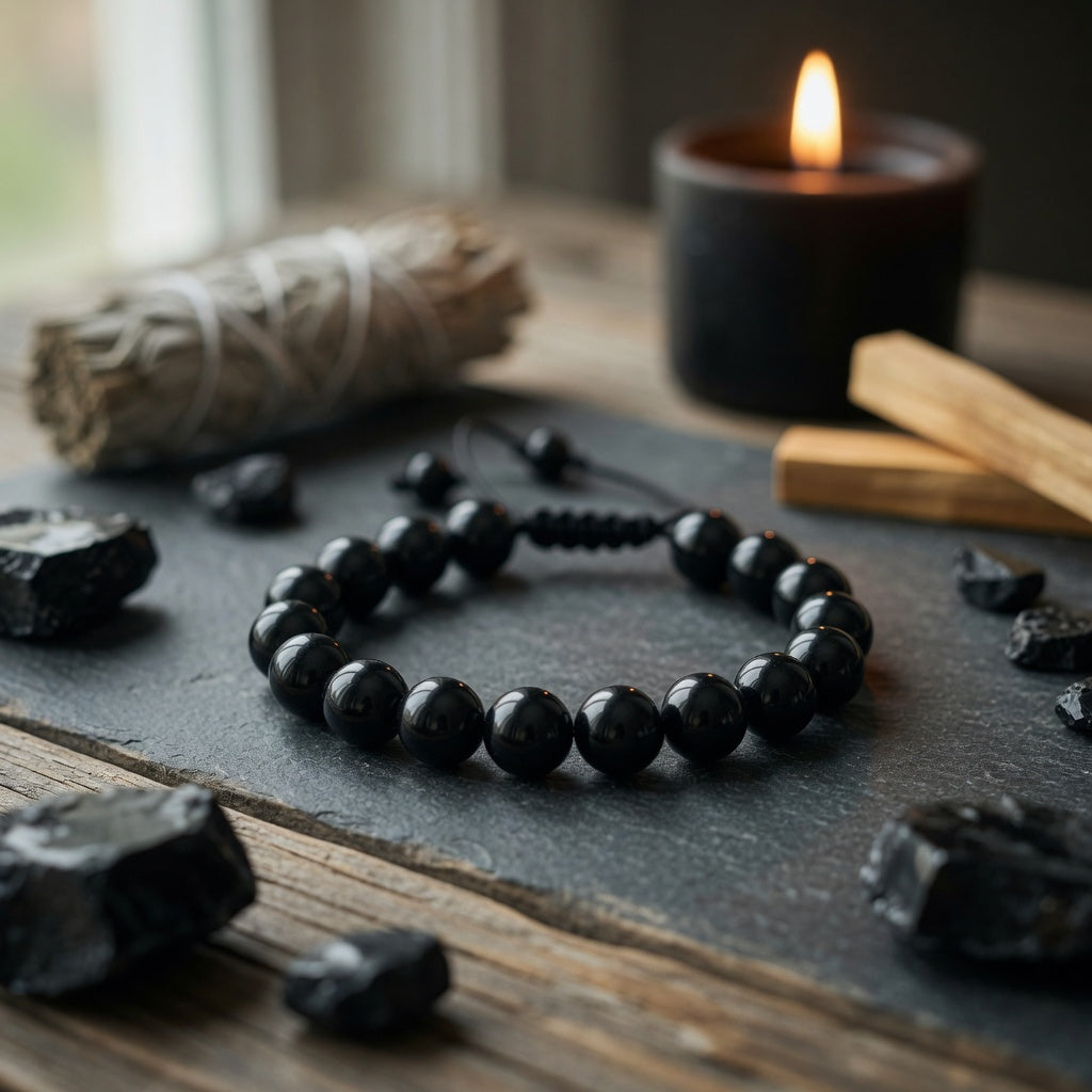 10mm Obsidian, Black Adjustable Bracelet