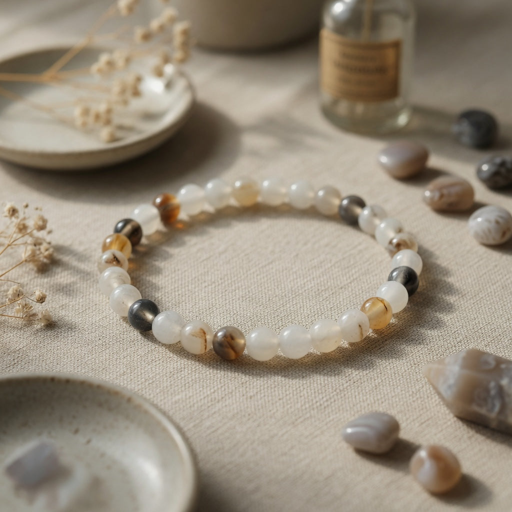 4mm Agate, White & Black Stretch Bracelet