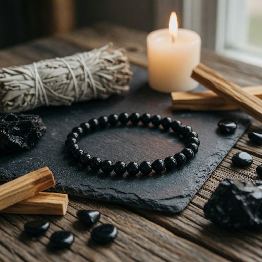 4mm Obsidian, Black Stretch Bracelet