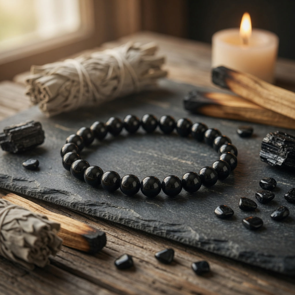 6mm Tourmaline, Black Stretch Bracelet