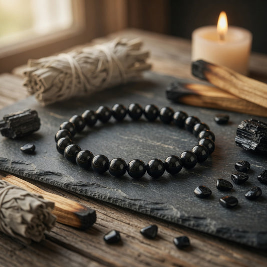 6mm Tourmaline, Black Stretch Bracelet