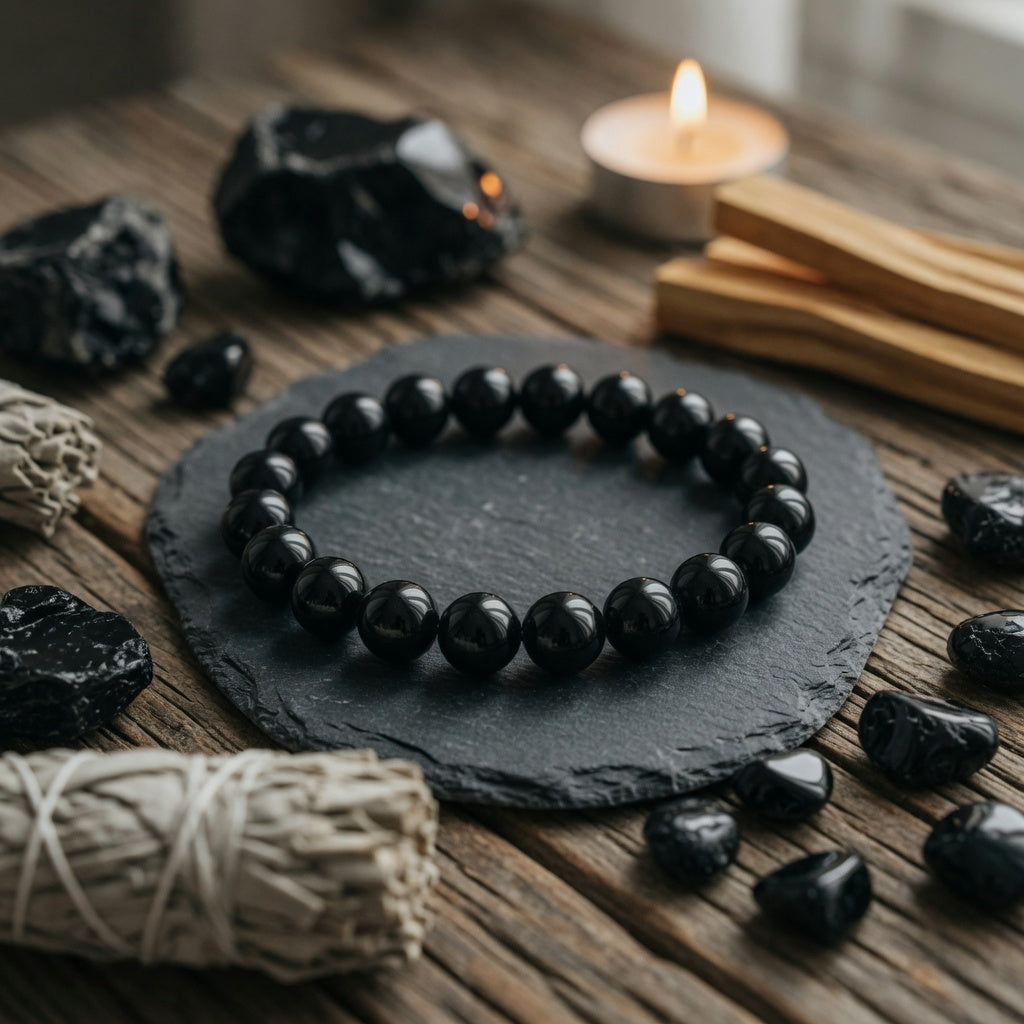 8mm Obsidian, Black Stretch Bracelet