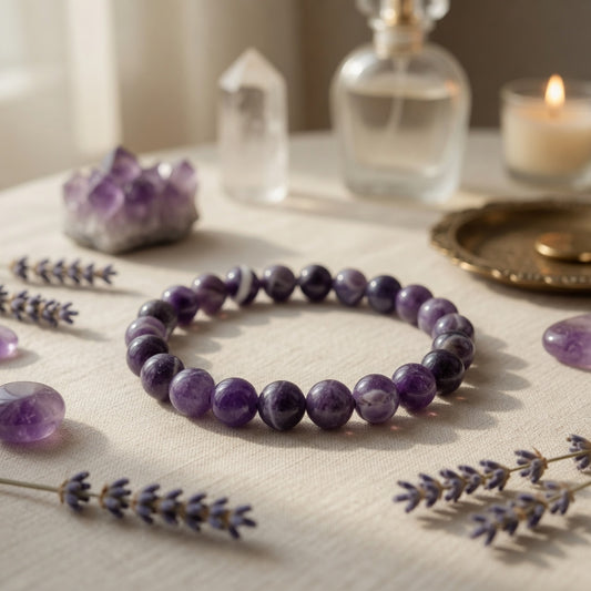 8mm Amethyst, Chevron Stretch Bracelet