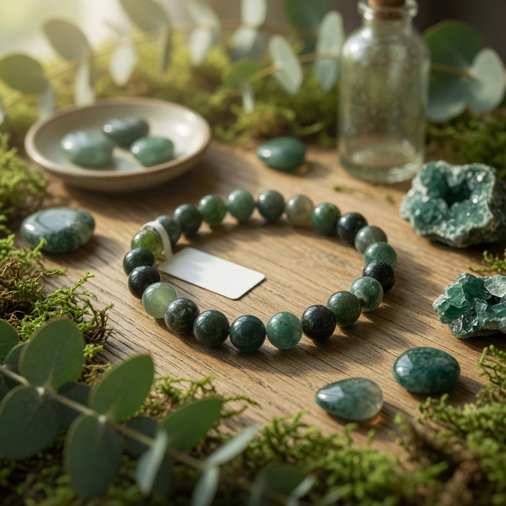 8mm Green Moss Agate Stretch Bracelet