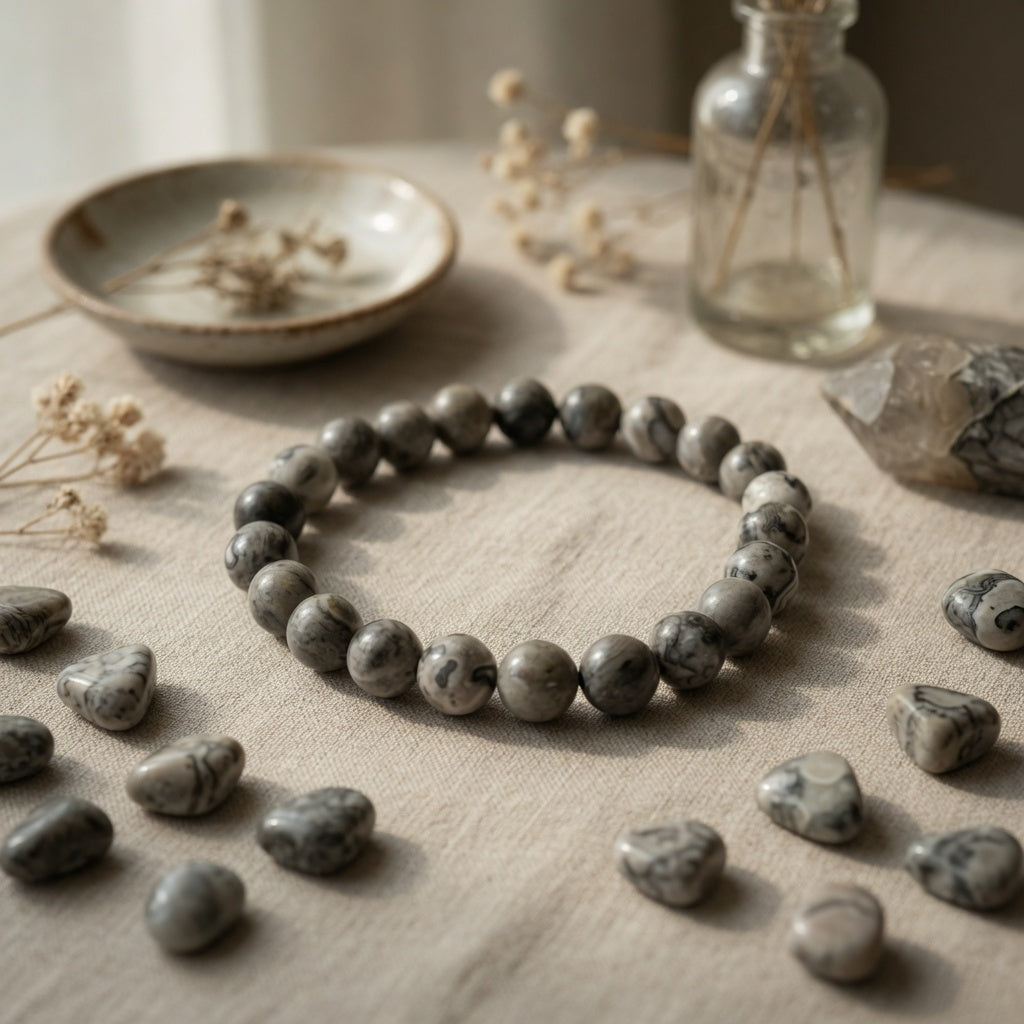 8mm Map Stone Jasper Stretch Bracelet