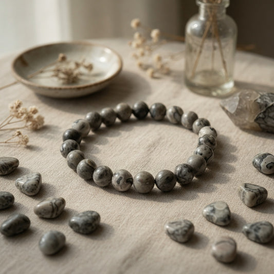 8mm Map Stone Jasper Stretch Bracelet