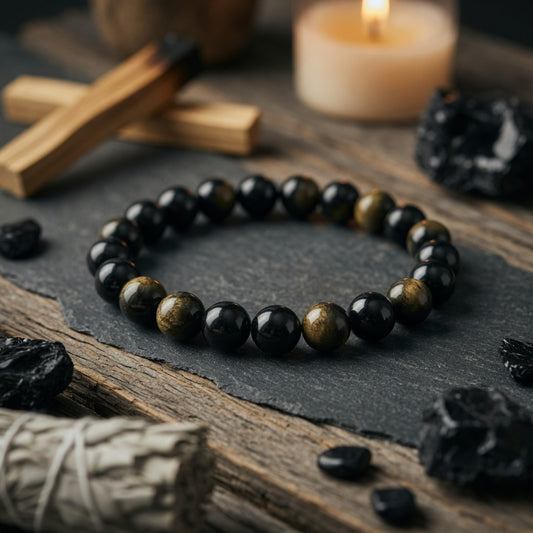 8mm Obsidian, Goldsheen Stretch Bracelet