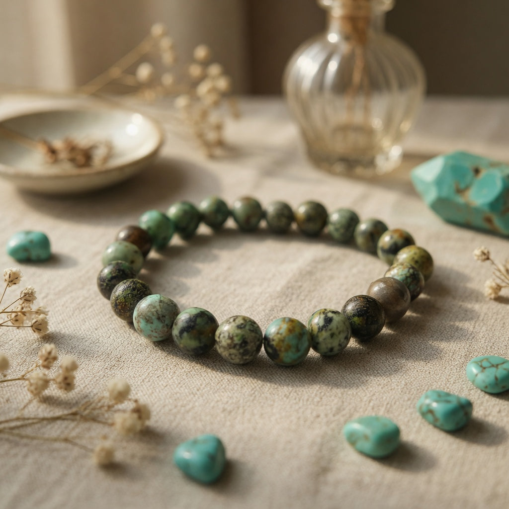 8mm Turquoise, African Stretch Bracelet