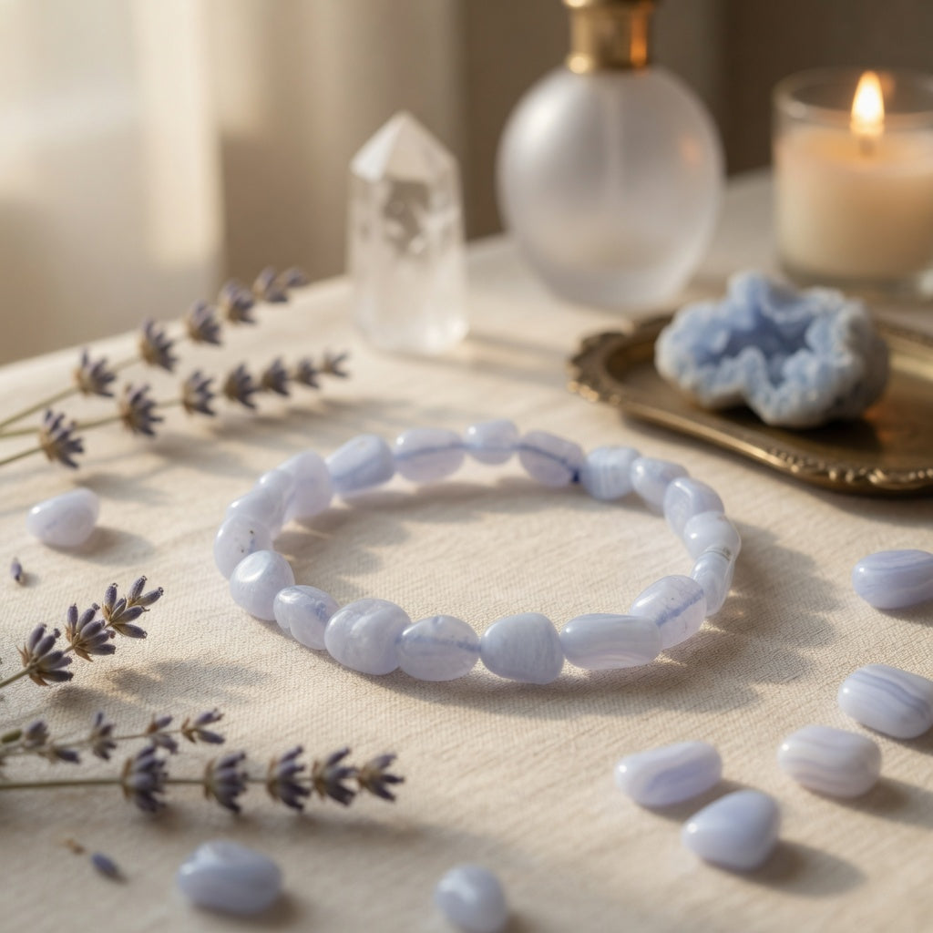 Agate, Blue Lace Nugget Stretch Bracelet