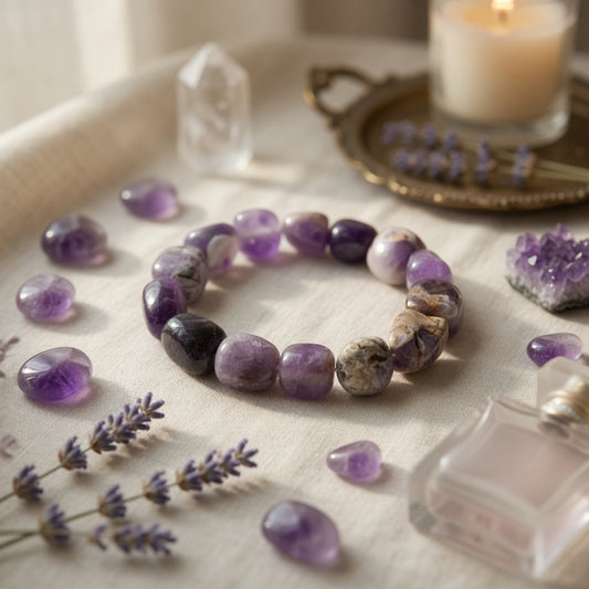 Amethyst, Chevron Nugget Stretch Bracelet