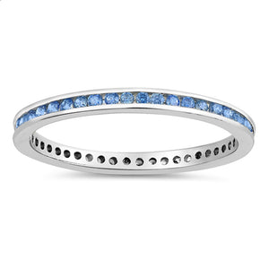 Blue Topaz CZ Round Eternity Stack Ring New 925 Sterling Silver Band Sizes 2.5-9