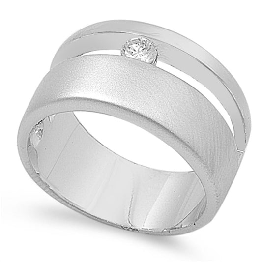 Sterling Silver Woman's Clear CZ Ring Wholesale Pure 925 Band 11mm Sizes 6-10