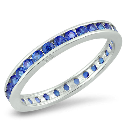 Blue Sapphire CZ Elegant Simple Thumb Ring .925 Sterling Silver Band Sizes 4-10