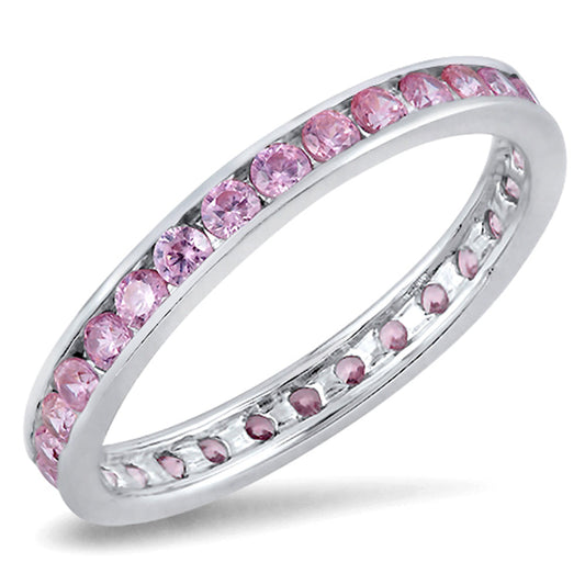 Pink CZ Unique Polished Cute Thumb Ring New .925 Sterling Silver Band Sizes 4-10