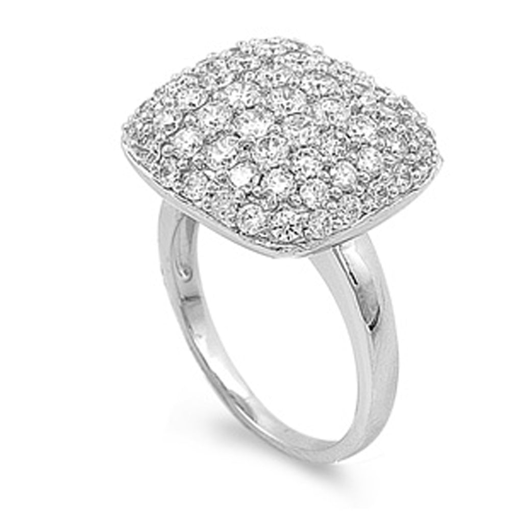 Micro Pave Cluster White CZ Polished Ring .925 Sterling Silver Band Sizes 5-10