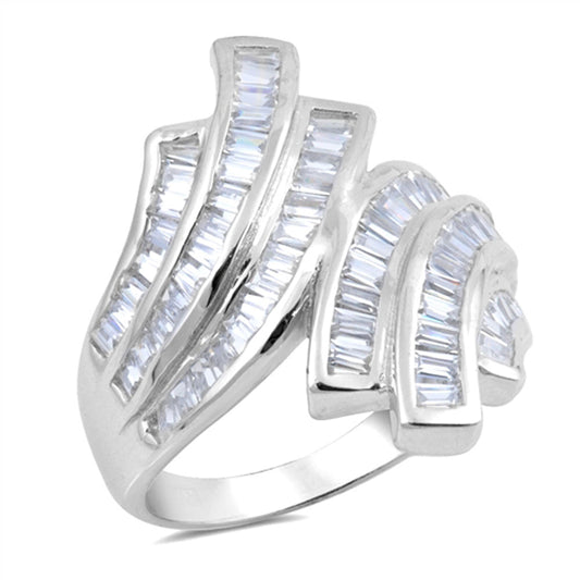 White CZ Criss Cross Wedding Bridal Ring New 925 Sterling Silver Band Sizes 6-10