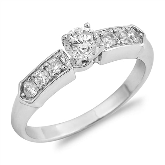 Round Clear CZ Solitaire Wedding Ring New .925 Sterling Silver Band Sizes 5-10