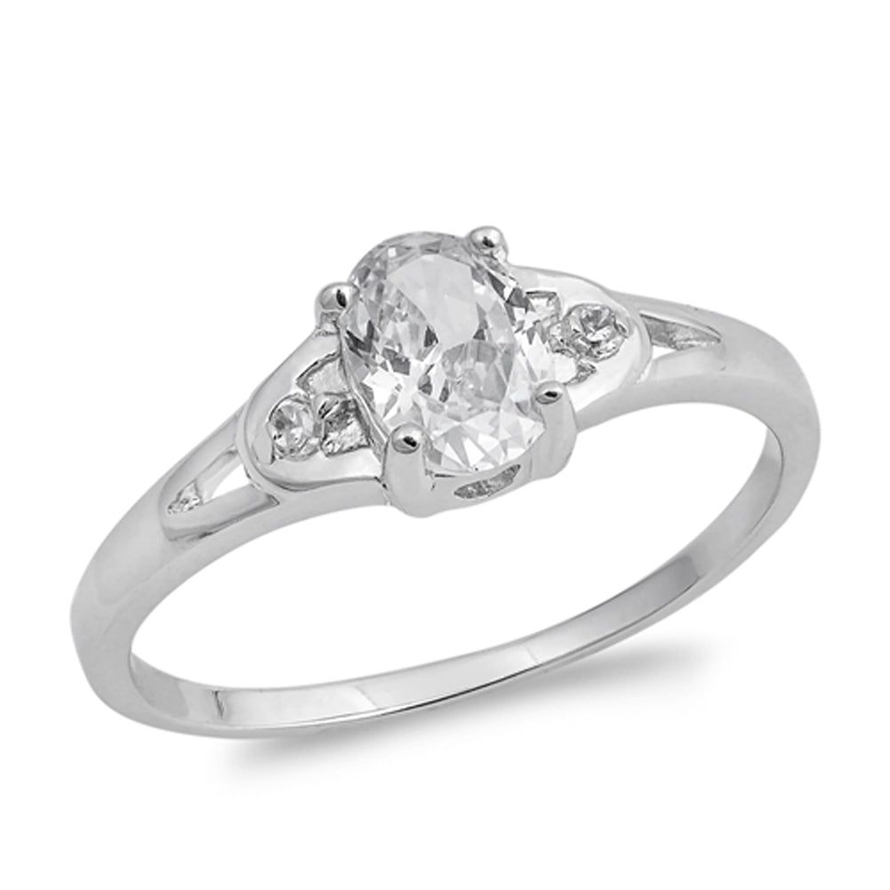 Oval Clear CZ Solitaire Bridal Engagement Ring Sterling Silver Band Sizes 4-9