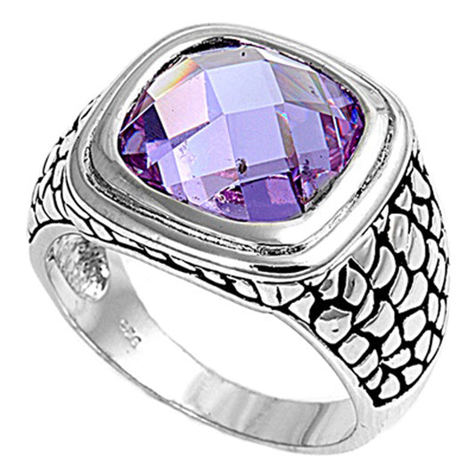 Solitaire Faceted Lavender CZ Promise Ring .925 Sterling Silver Band Sizes 6-10