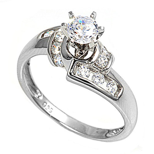 Round Clear CZ Wedding Engagement Ring New .925 Sterling Silver Band Sizes 5-10