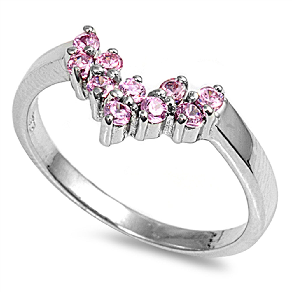 Pink CZ Pointed Chevron Cluster Ring New .925 Sterling Silver Band Sizes 5-9