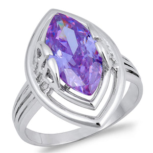 Lavender CZ Marquise Solitaire Ring New .925 Sterling Silver Band Sizes 6-9