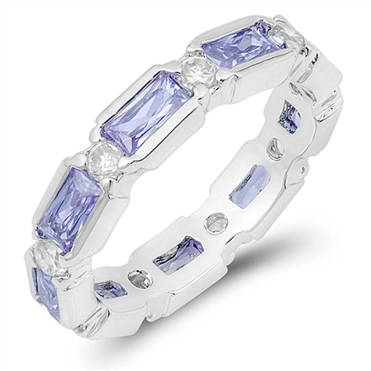 Lavender CZ Eternity Stackable Wedding Ring .925 Sterling Silver Band Sizes 4-11