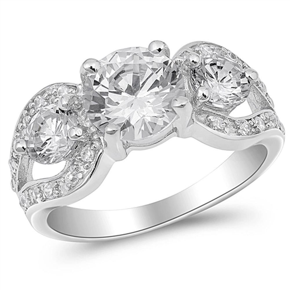 Round Clear CZ Solitaire Bridal Loop Ring .925 Sterling Silver Band Sizes 6-9