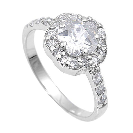 Star Flower Clear CZ Halo Friendship Ring .925 Sterling Silver Band Sizes 6-10