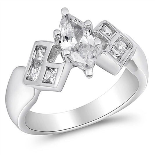 Marquise White CZ Solitaire Engagement Ring .925 Sterling Silver Band Sizes 5-10