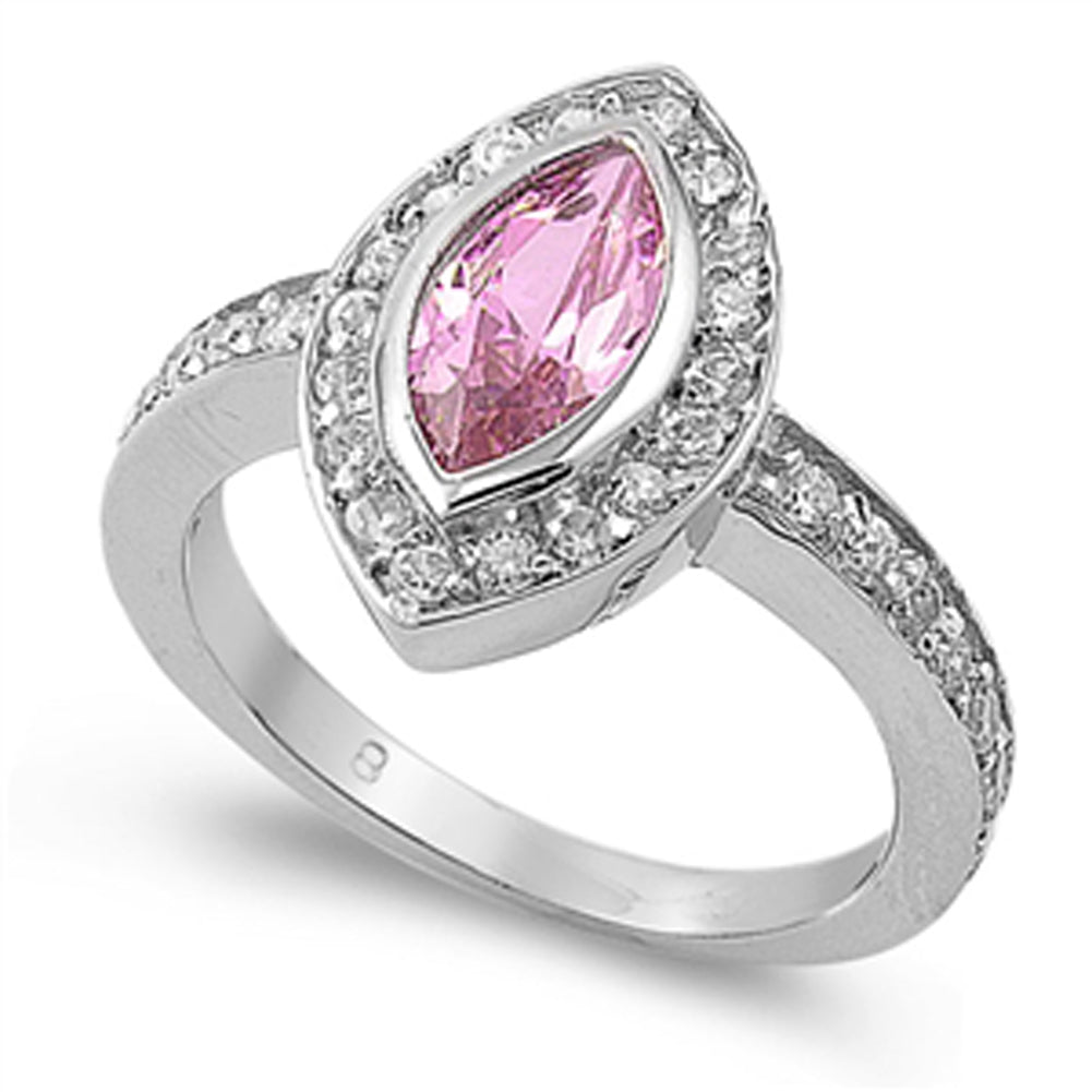 Pink CZ Women's Solitaire Halo Ring New .925 Sterling Silver Band Sizes 5-10