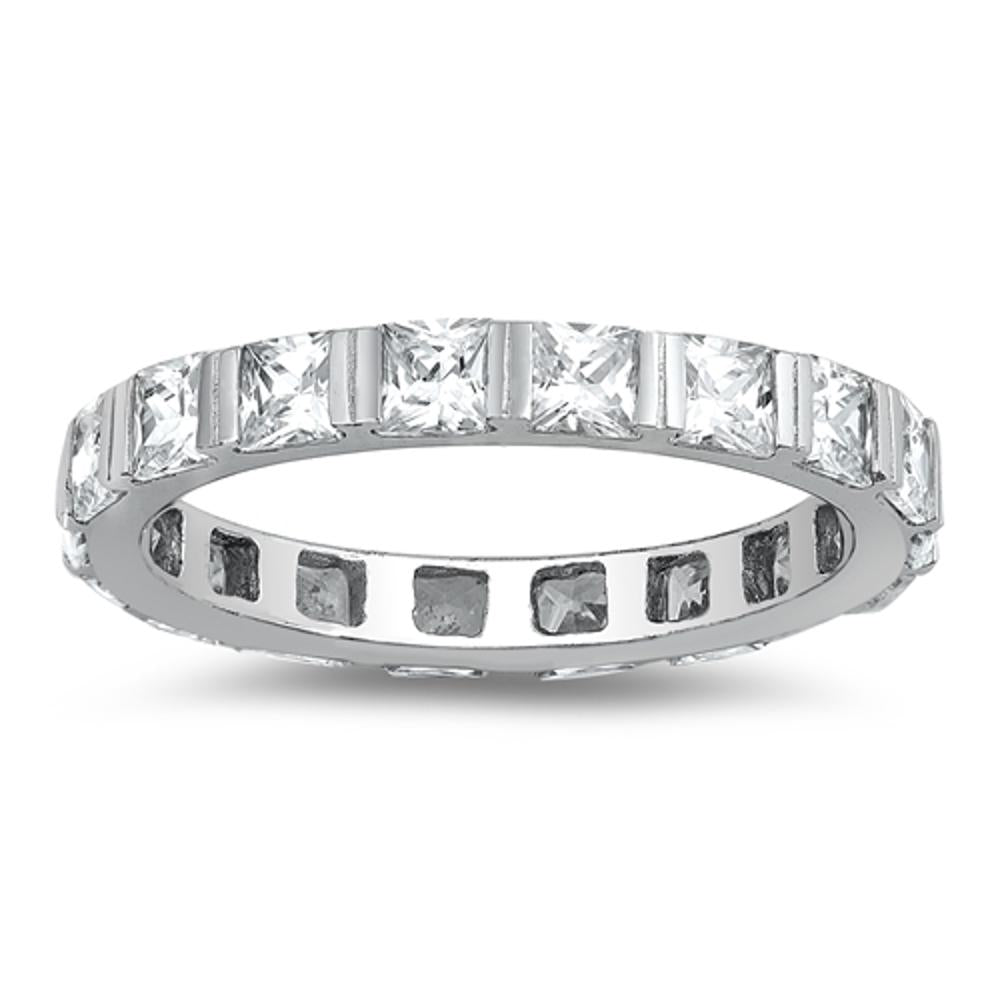 Square Clear CZ Stackable Eternity Ring New .925 Sterling Silver Band Sizes 4-12