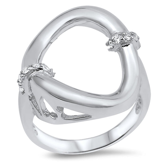 Circle Curve Heart Cutout White CZ Cute Ring 925 Sterling Silver Band Sizes 5-10