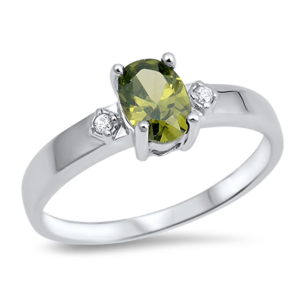 Peridot CZ Solitaire Simple Elegant Ring New 925 Sterling Silver Band Sizes 5-9