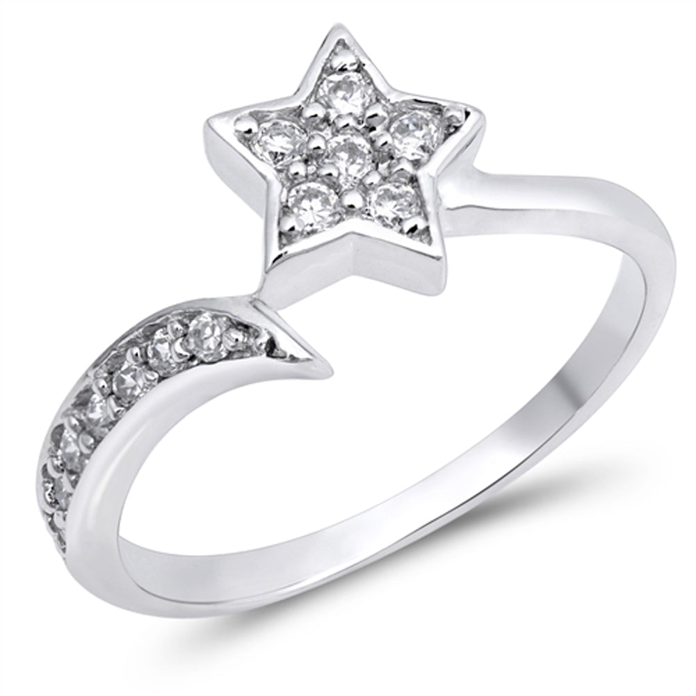 White CZ Shooting Star Fantasy Ring New .925 Sterling Silver Band Sizes 5-9