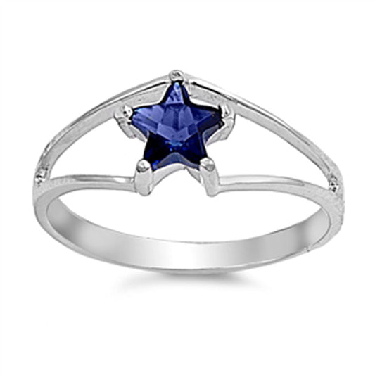 Blue Sapphire CZ Star Solitaire Baby Ring .925 Sterling Silver Band Sizes 3-13